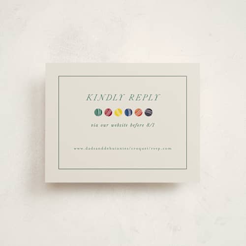 This is a ivory reception cards with standard by Becky Nimoy called an evening of croquet printing on signature in standard