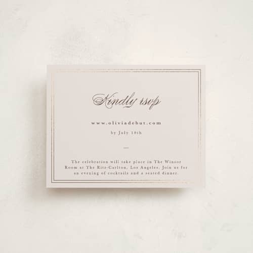 This is a chardonnay foil stamped wedding invitations with foil pressed by Adelyn T. called twin circle printing on signature in standard