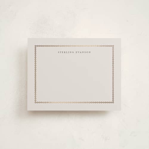 This is a cream foil stamped stationery with foil pressed by Melinda Denison called luxe printing on signature in 4.25x5.5