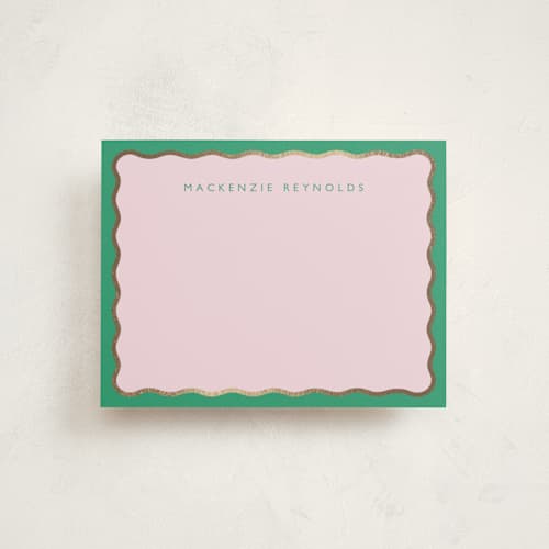 This is a peridot foil stamped stationery with foil pressed by Olivia Raufman called preppy twist printing on signature in 4.25x5.5