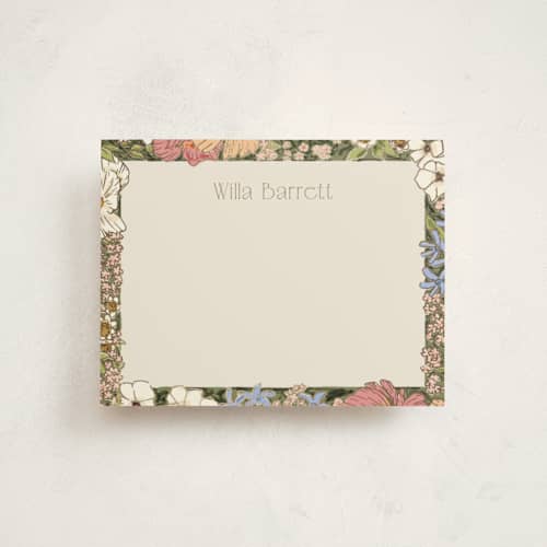 This is a sherbet foil stamped stationery with foil pressed by Leah Bisch called in the garden printing on signature in 4.25x5.5