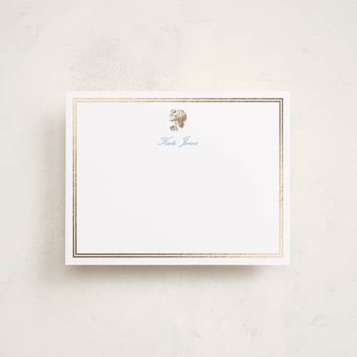 This is a sky blue foil stamped stationery with foil pressed by Megan Davis called cheseapeake printing on signature in 4.25x5.5