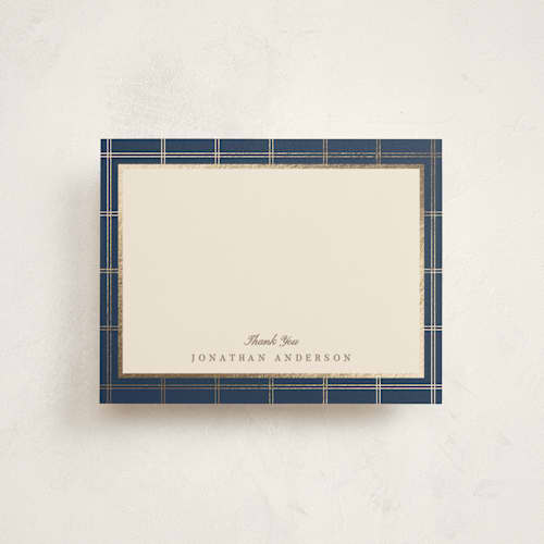 This is a blue spruce foil stamped stationery with foil pressed by Creo Study called gilded checks printing on signature in 4.25x5.5