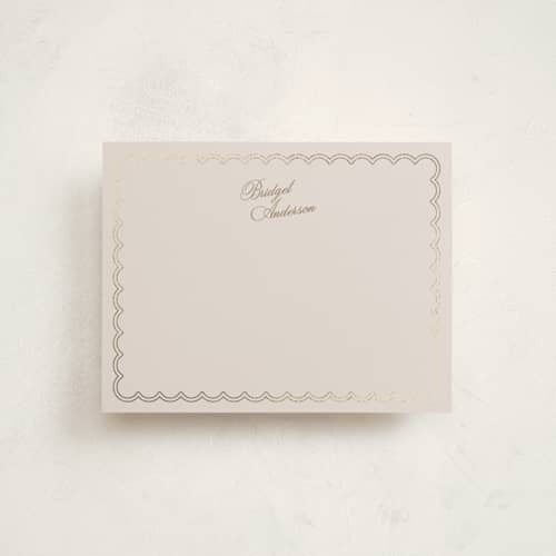 This is a linen foil stamped stationery with foil pressed by Cass Loh called gilded scallop printing on signature in 4.25x5.5