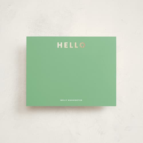 This is a avocado foil stamped stationery with foil pressed by taylorVdesign called simple hello printing on signature in 4.25x5.5