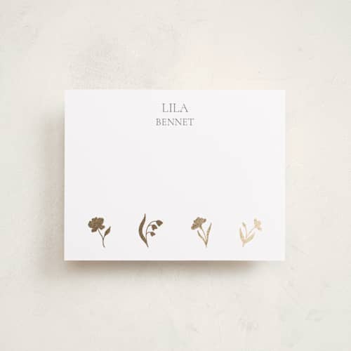 This is a snowdrop foil stamped stationery with foil pressed by Diana Titova called botanical foil printing on signature in 4.25x5.5