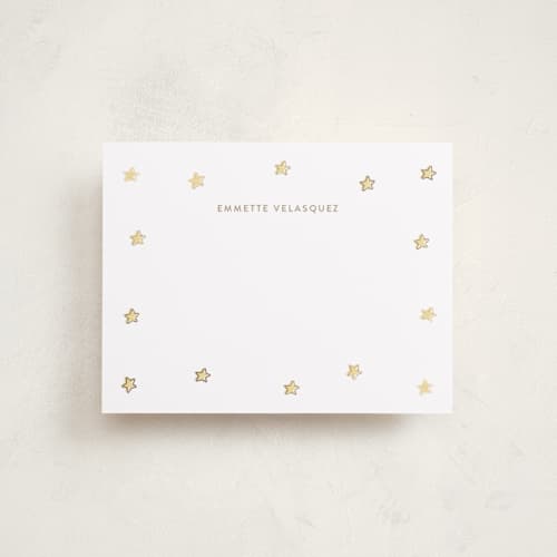 This is a sunshine foil stamped stationery with foil pressed by Angela Garrick called twinkle stars printing on signature in 4.25x5.5