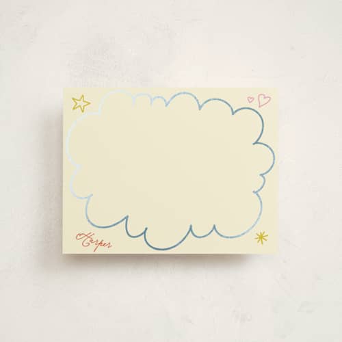 This is a confetti foil stamped stationery with foil pressed by Inkblot Design called whimsy printing on signature in 4.25x5.5