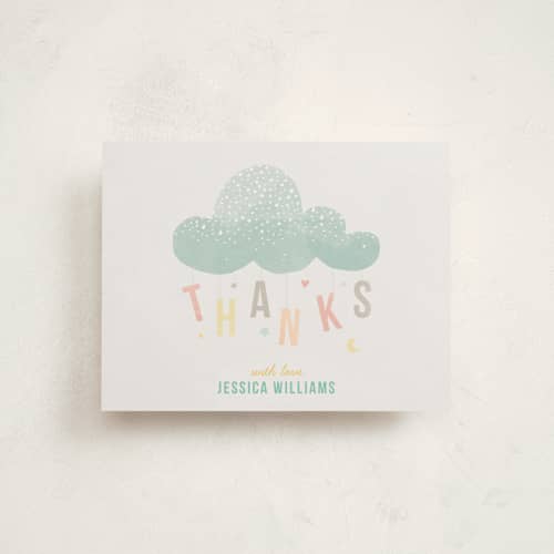 This is a sage wedding thank you cards with standard by Heather Francisco called cloud charm printing on signature in standard
