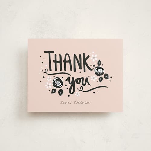 This is a blush wedding thank you cards with standard by JeAnna Casper called sugar and spice printing on signature in standard