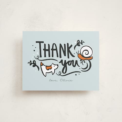 This is a sky wedding thank you cards with standard by JeAnna Casper called frogs and snails printing on signature in standard