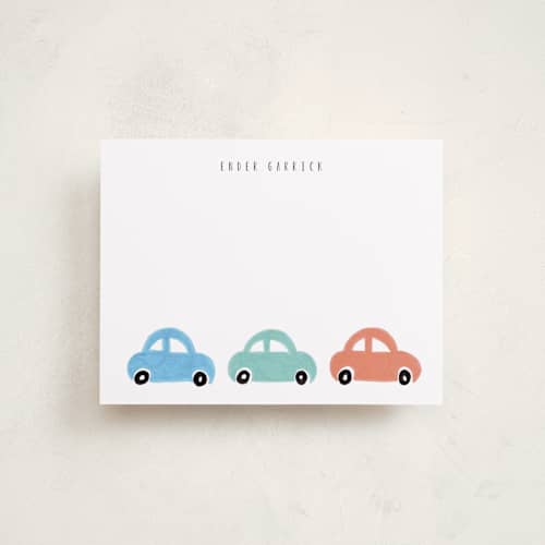 This is a rust kids thank you cards notes with standard by Angela Garrick called beep beep printing on signature in standard