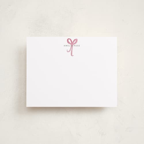 This is a blush kids thank you cards notes with standard by Nicoletta Savod called sweet as a bow printing on signature in standard