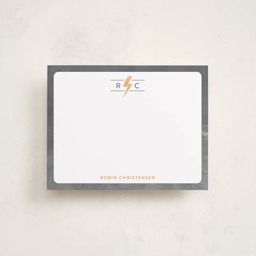 This is a cloudy day kids thank you cards notes with standard by Shirley Lin Schneider called lightning monogram printing on signature in standard