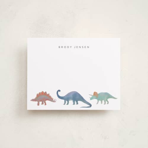 This is a lagoon kids thank you cards notes with standard by Joanna Griffin called dinosaur parade printing on signature in standard
