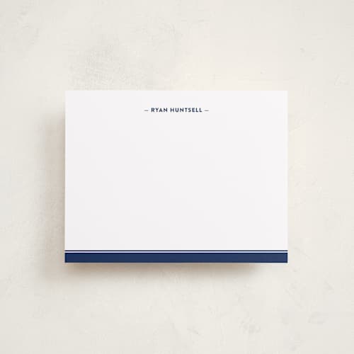 This is a navy kids thank you cards notes with standard by Ann Gardner called preppy stripe printing on signature in standard