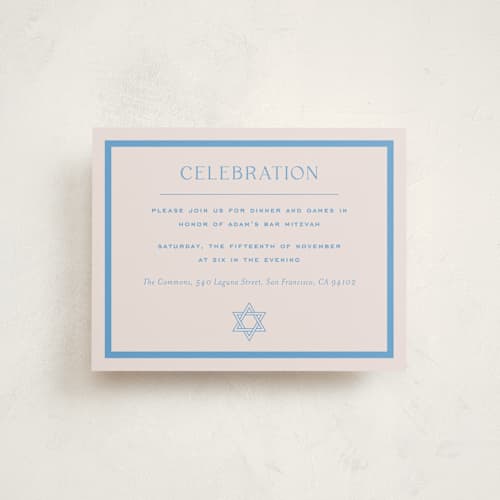 This is a bluebell bar mitzvah bat mitzvah invitations with standard by Megan Davis called racquet printing on signature in standard