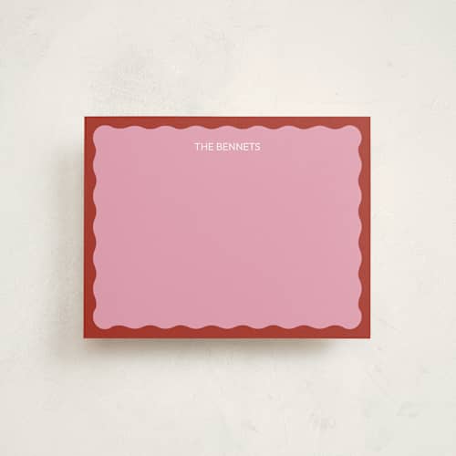 This is a raspberry personalized stationery thank you cards with standard by Helena Vitto called color wave printing on signature in 4.25x5.5