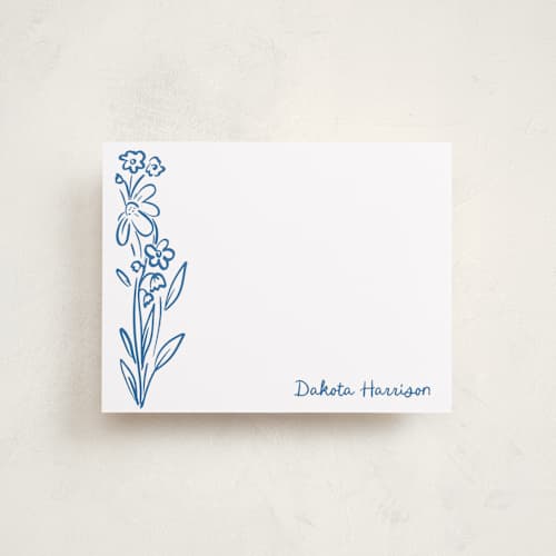 This is a cornflower personalized stationery thank you cards with standard by Jenna Holcomb called wildflower note printing on signature in 4.25x5.5