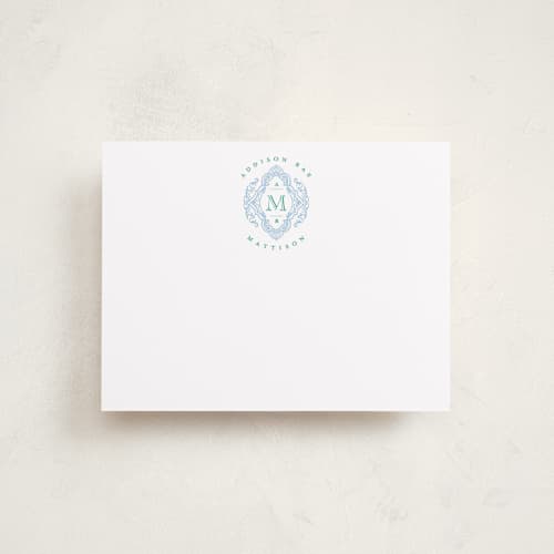 This is a periwinkle personalized stationery thank you cards with standard by Jenna Holcomb called stamped printing on signature in 4.25x5.5