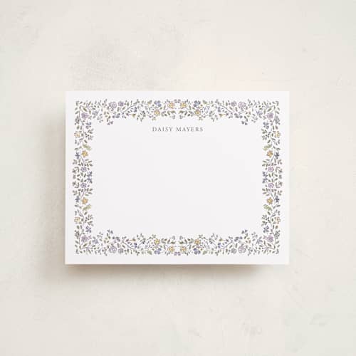 This is a lavender personalized stationery thank you cards with standard by Petra Kern called daisy q printing on signature in 4.25x5.5