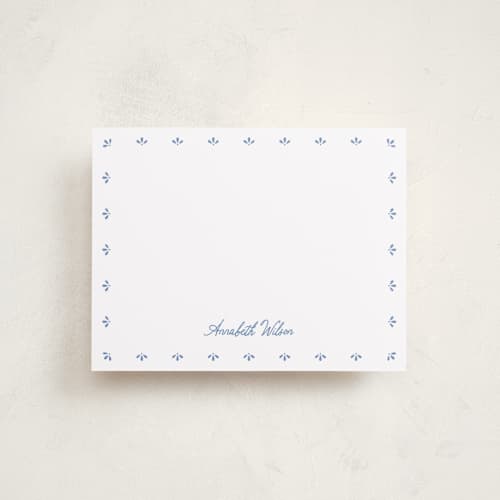 This is a powder blue personalized stationery thank you cards with standard by Erin L. Wilson called somerset eyelet printing on signature in 4.25x5.5