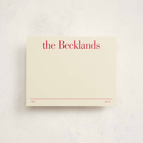 This is a apple personalized stationery thank you cards with standard by Baumbirdy called established date printing on signature in 4.25x5.5