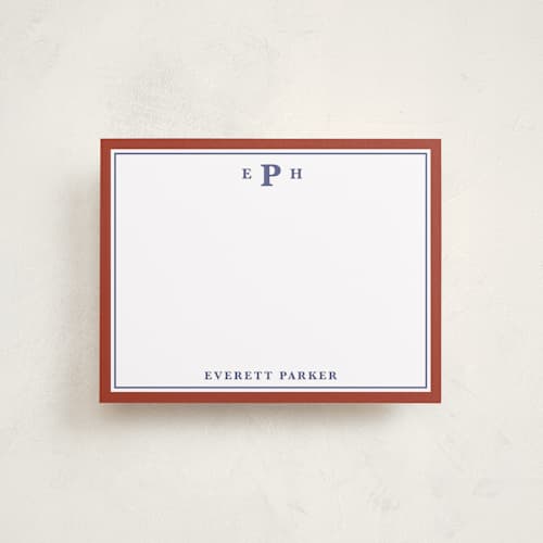This is a maroon personalized stationery thank you cards with standard by Kat Roberts called a perfect gentleman printing on signature in 4.25x5.5