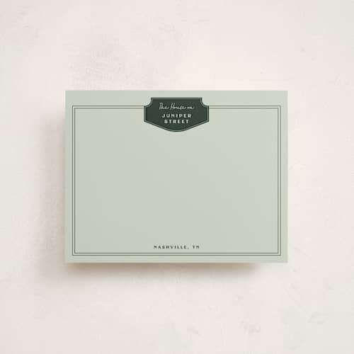 This is a olive personalized stationery thank you cards with standard by Kelly Watkins called classic badge printing on signature in 4.25x5.5