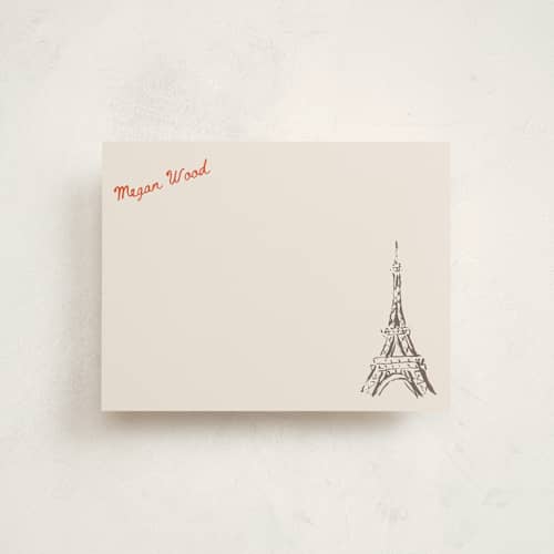 This is a antique bronze personalized stationery thank you cards with standard by Cass Loh called eiffel in love printing on signature in 4.25x5.5