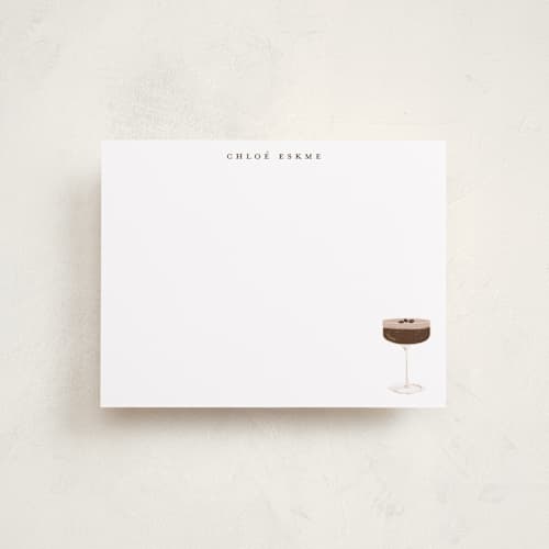 This is a chocolate personalized stationery thank you cards with standard by Baumbirdy called espresso martini printing on signature in 4.25x5.5