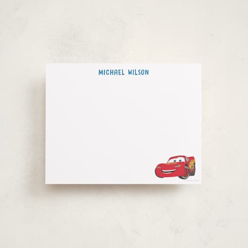 This is a pond personalized stationery thank you cards with standard by Creo Study called disney and pixar's race car wish printing on signature in 4.25x5.5