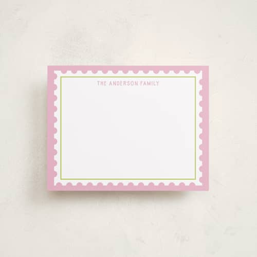 This is a peony personalized stationery thank you cards with standard by Ilene Guy called postage stamp printing on signature in 4.25x5.5