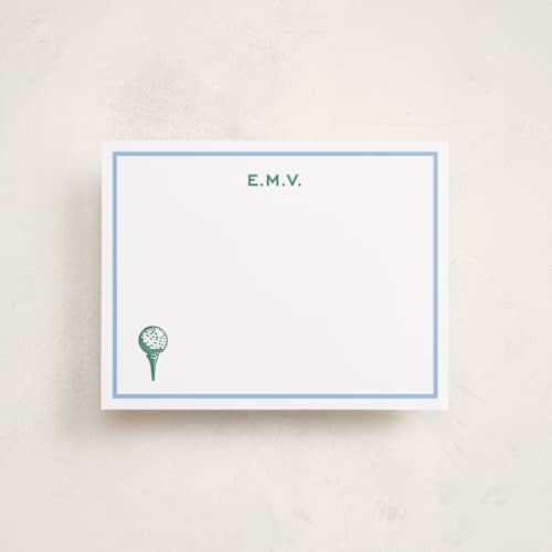This is a light blue personalized stationery thank you cards with standard by Pati Cascino called nuance printing on signature in 4.25x5.5
