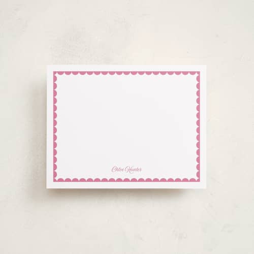 This is a hibiscus personalized stationery thank you cards with standard by Alexandra Cohn called scalloped trim printing on signature in 4.25x5.5