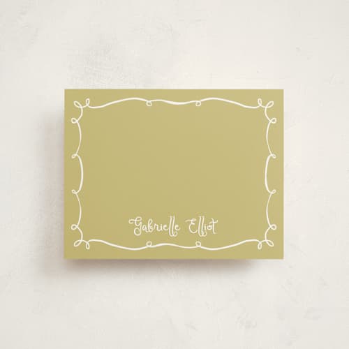 This is a chartreuse personalized stationery thank you cards with standard by Tamara Hilje called vine printing on signature in 4.25x5.5