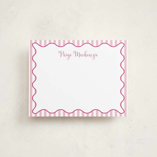 This is a bubblegum personalized stationery thank you cards with standard by Meredith Collie called stripes & squiggles printing on signature in 4.25x5.5