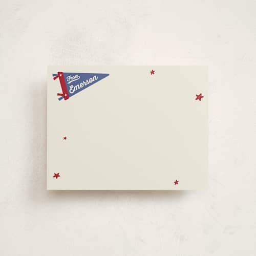 This is a americana personalized stationery thank you cards with standard by Rebecca Dymon called sports pennant printing on signature in 4.25x5.5