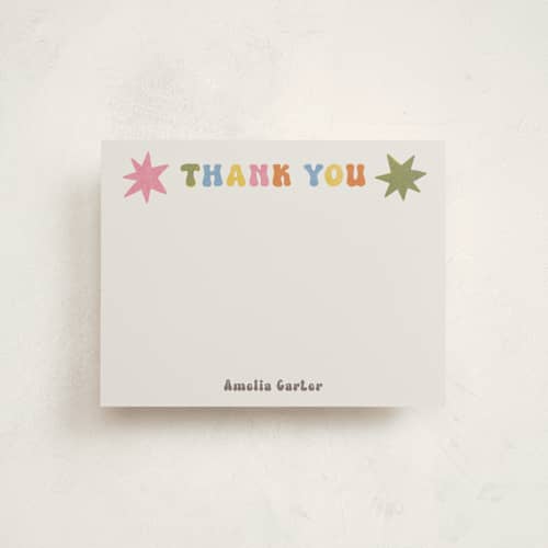 This is a soft retro personalized stationery thank you cards with standard by Sabrina Excene called thank you riso printing on signature in 4.25x5.5