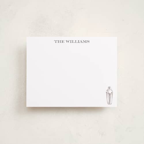 This is a coal personalized stationery thank you cards with standard by Baumbirdy called cocktail shaker printing on signature in 4.25x5.5