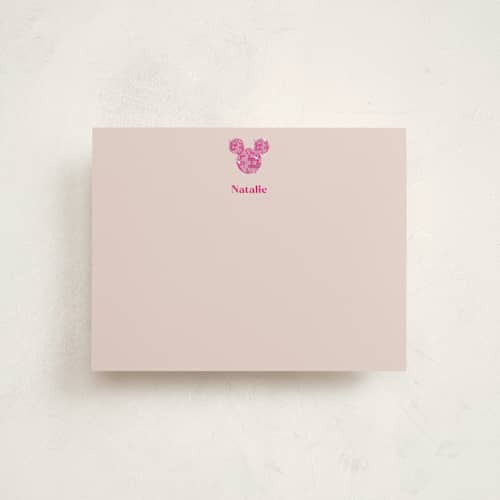 This is a blush personalized stationery thank you cards with standard by CDesignbychen called disney's mickey mouse shimmer printing on signature in 4.25x5.5