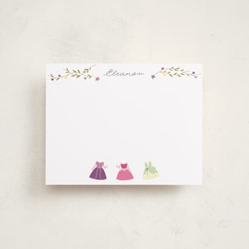 This is a silk personalized stationery thank you cards with standard by JeAnna Casper called princess party printing on signature in 4.25x5.5