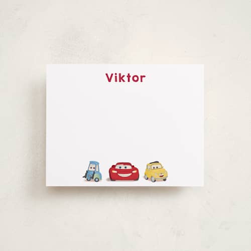 This is a cloud personalized stationery thank you cards with standard by tinaleeart called disney and pixar's lightning mcqueen and friends printing on signature in 4.25x5.5