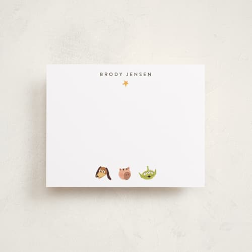 This is a cloud personalized stationery thank you cards with standard by Dani Lugato called pixar's toy story toys printing on signature in 4.25x5.5
