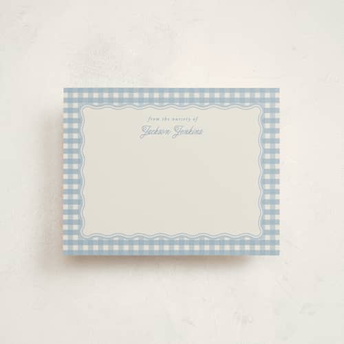 This is a pond personalized stationery thank you cards with standard by Brianne Larsen called scalloped gingham printing on signature in 4.25x5.5