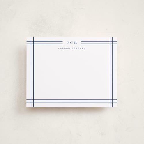 This is a classic blue personalized stationery thank you cards with standard by Yuliya Evseeva called modern lines printing on signature in 4.25x5.5