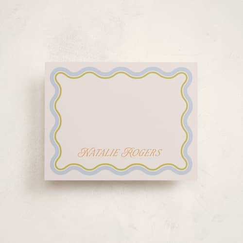 This is a lemongrass personalized stationery thank you cards with standard by Everett Paper Goods called squiggled printing on signature in 4.25x5.5