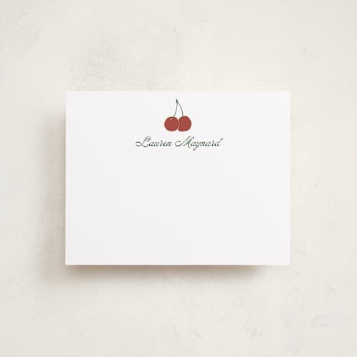 This is a cherry personalized stationery thank you cards with standard by Inkblot Design called cheery cherry printing on signature in 4.25x5.5