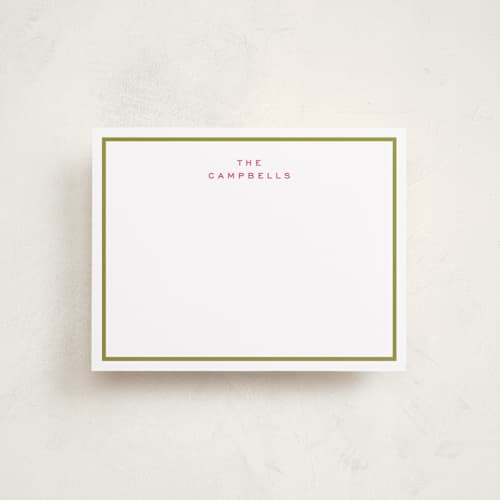 This is a chartreuse personalized stationery thank you cards with standard by Stacey Meacham called two line printing on signature in 4.25x5.5