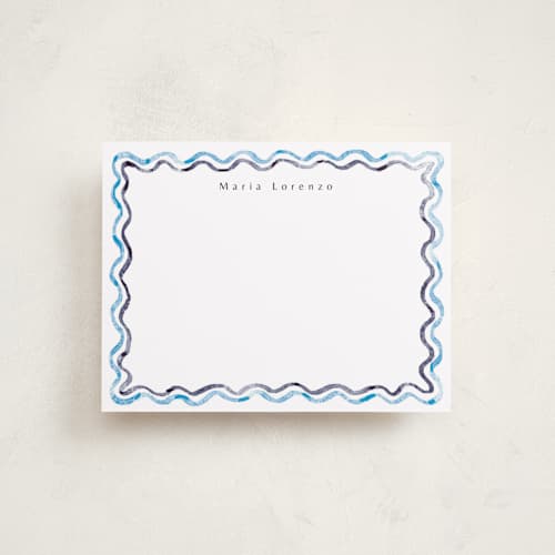 This is a ocean personalized stationery thank you cards with standard by Cass Loh called watercolor wavy border printing on signature in 4.25x5.5